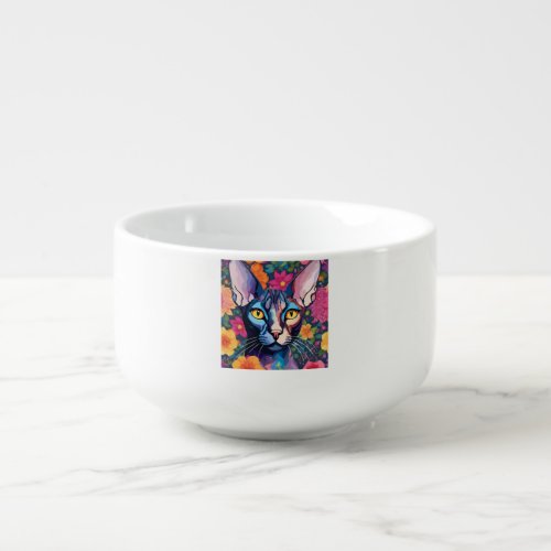 Custom Soup Mug   Sphynx Cat Art Flowers 