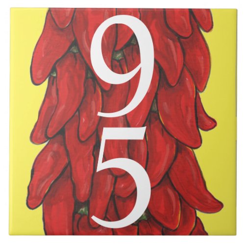 Custom Southwest Red Chili Pepper House 2s Yellow Ceramic Tile