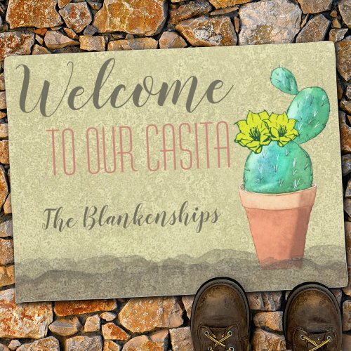 Custom Southwest Watercolor Cactus WELCOME Doormat