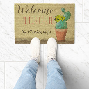 Custom Southwest Watercolor Cactus WELCOME Doormat Fiber Doormat