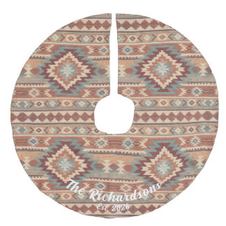 Custom Southwestern Kilim Ikat rug Christmas Faux Linen Tree Skirt
