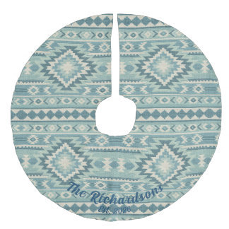 Custom Southwestern Kilim Ikat rug Christmas Faux Linen Tree Skirt