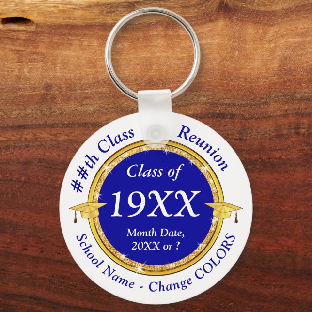Custom, Souvenirs for Class Reunion, Blue, White Keychain (Front)
