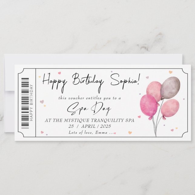 Custom Spa Day Rose Gold Gift Ticket Certificate Invitation (Front)
