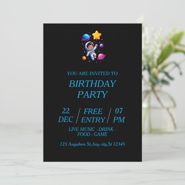 Custom Space Explorer Astronaut Birthday Invitation (Standing Front)