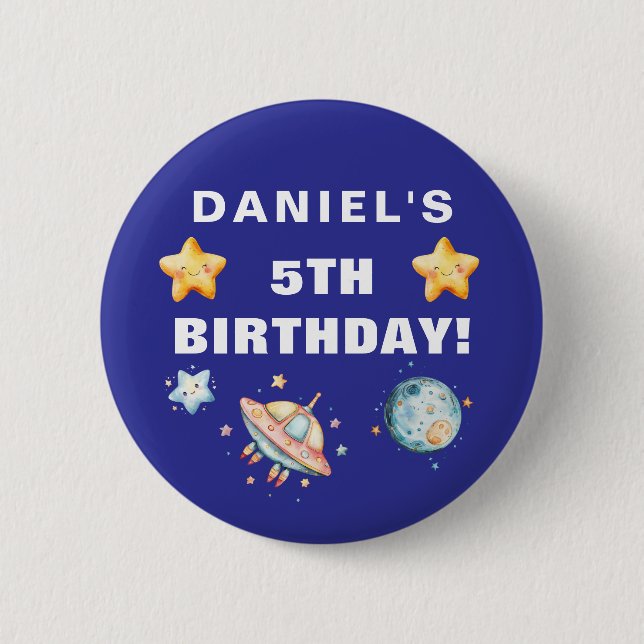 Custom Space-Themed Kids Birthday Party Button (Front)