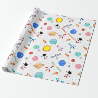 Custom space white wrapping paper