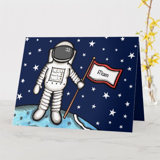 Custom Spaceman Astronaut Cosmic Mother's Day Card (Yellow Flower)