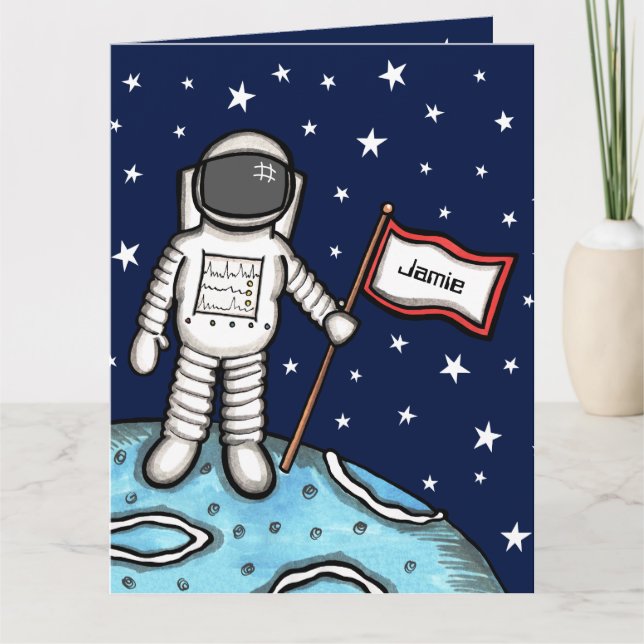 Custom Spaceman Astronaut Cosmonaut Birthday Card (Front)