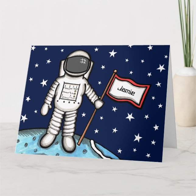 Custom Spaceman Astronaut Cosmonaut Birthday Card (Front)