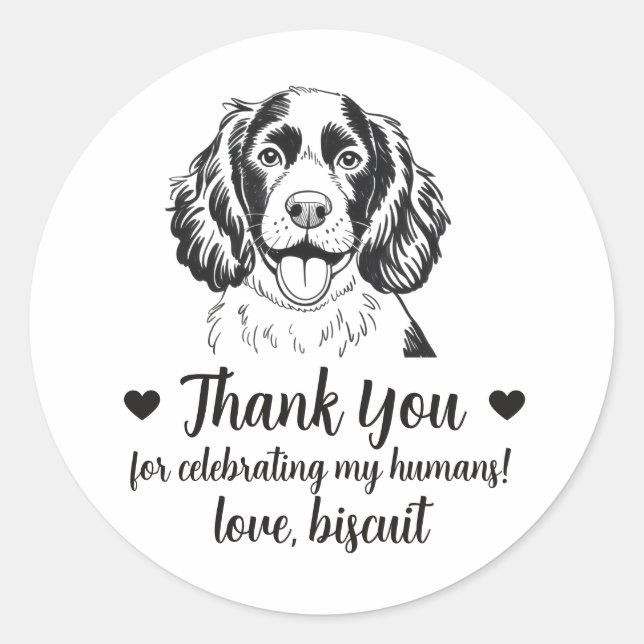 Custom Spaniel Dog Wedding Favor Stickers (Front)