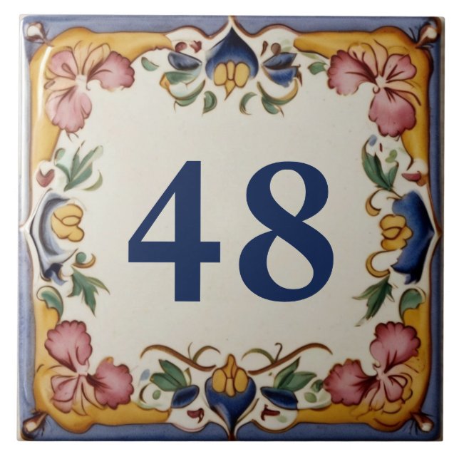 Custom Spanish Design House Number Sign Plaque Ceramic Tile (Front)