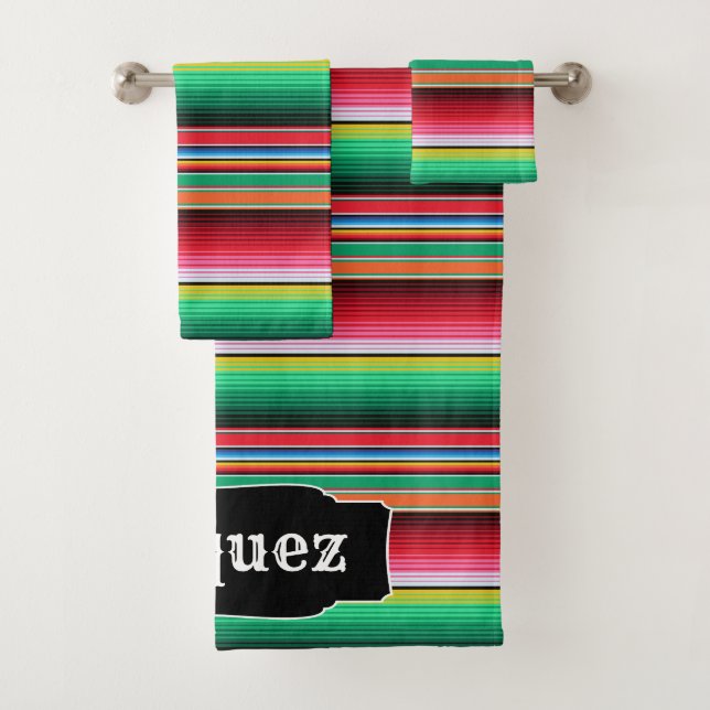 Custom Spanish Serape Mexican Blanket Personalized Bath Towel Set (Insitu)