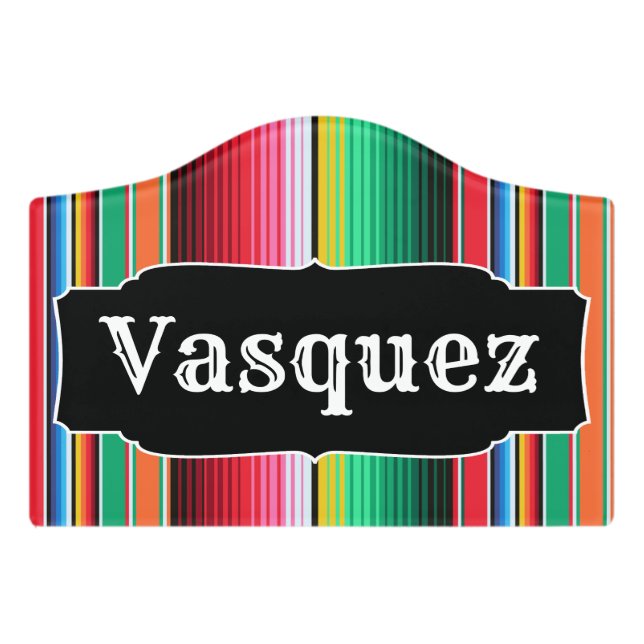 Custom Spanish Serape Mexican Blanket Personalized Door Sign (Small Crest Front)