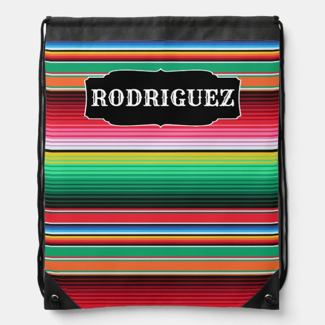 Custom Spanish Serape Mexican Blanket Personalized Drawstring Bag (Front)
