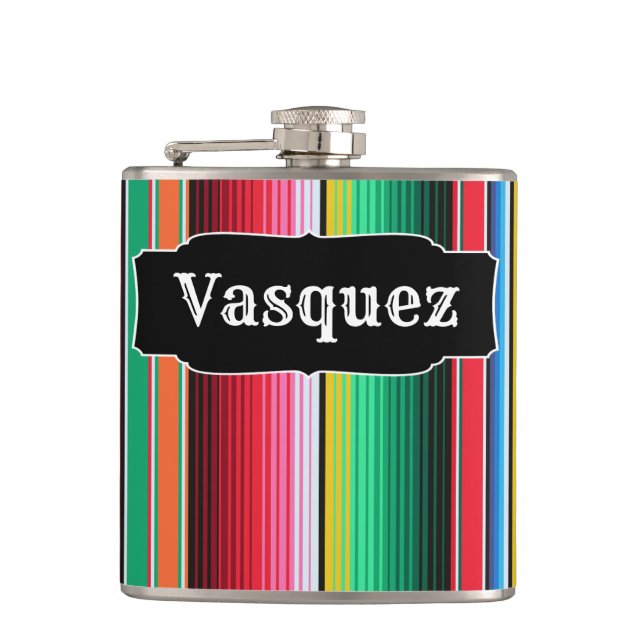 Custom Spanish Serape Mexican Blanket Personalized Flask (Front)