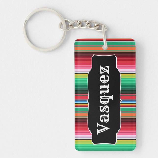 Custom Spanish Serape Mexican Blanket Personalized Keychain (Front)