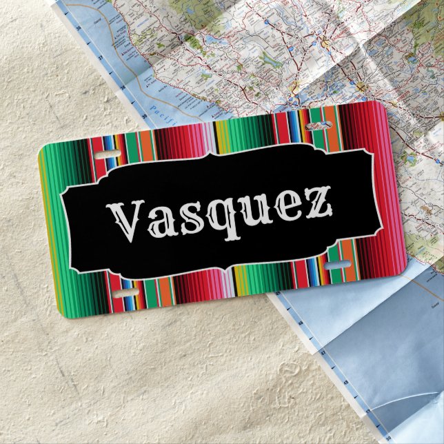 Custom Spanish Serape Mexican Blanket Personalized License Plate (In Situ)