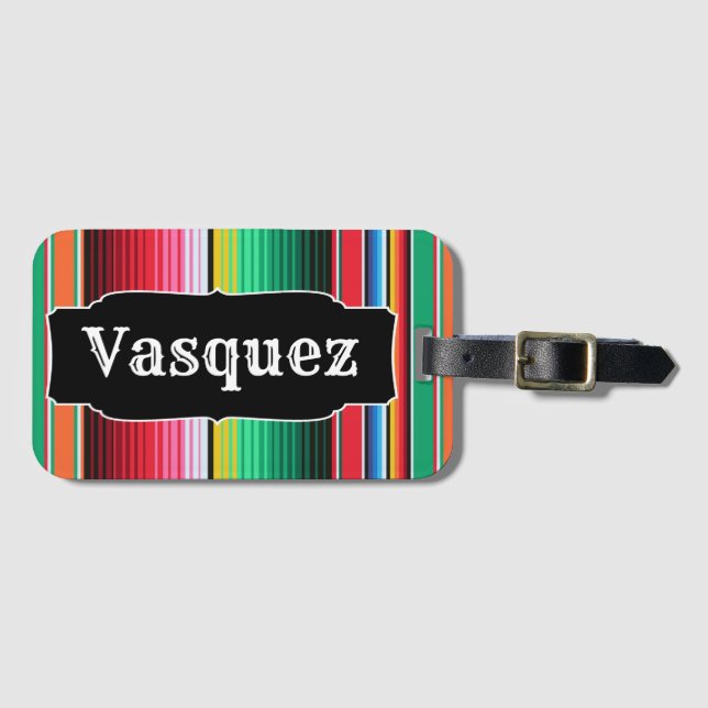 Custom Spanish Serape Mexican Blanket Personalized Luggage Tag (Front Horizontal)