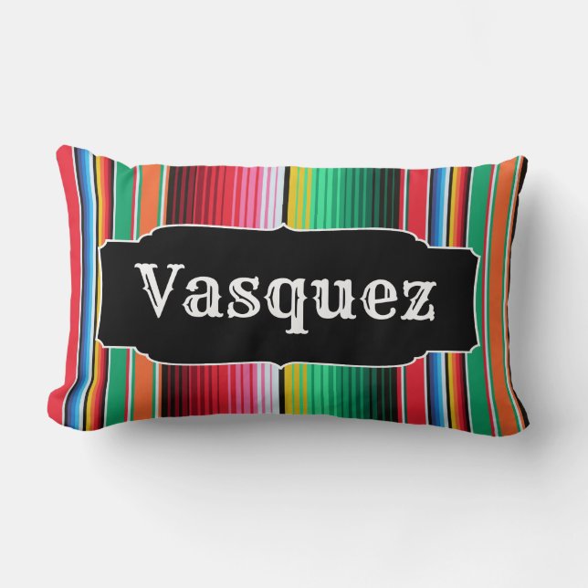 Custom Spanish Serape Mexican Blanket Personalized Lumbar Pillow (Front)