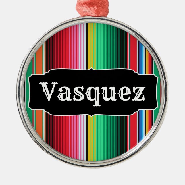 Custom Spanish Serape Mexican Blanket Personalized Metal Ornament (Front)