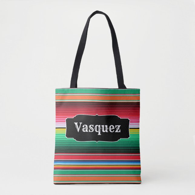 Custom Spanish Serape Mexican Blanket Personalized Tote Bag (Front)