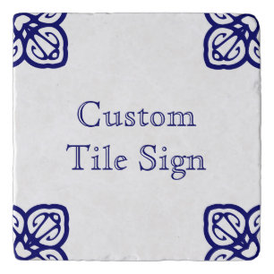 Custom Spanish Tile Sign - White on Blue Trivet