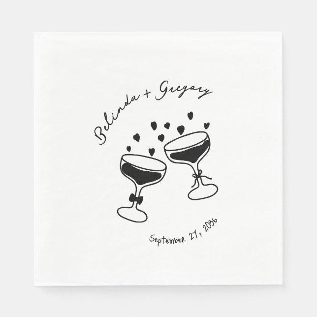 Custom Sparkling Cocktail Cheers Doodles Wedding Napkins (Front)