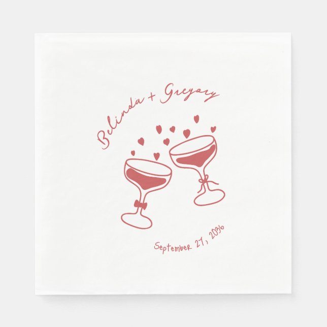 Custom Sparkling Cocktail Cheers Doodles Wedding Napkins (Front)