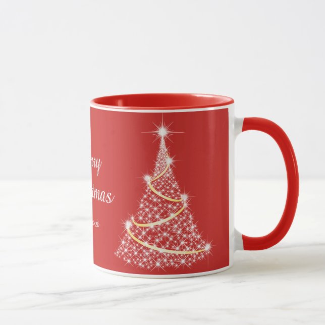 Custom Sparkling White Red Christmas Tree Holiday Mug (Right)