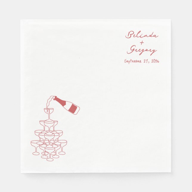 Custom Sparkling Wine Tower Doodles Wedding Napkins (Front)