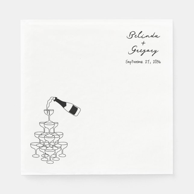 Custom Sparkling Wine Tower Doodles Wedding Napkins (Front)