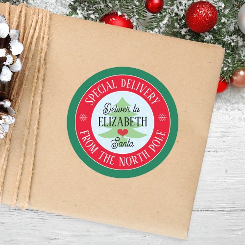 Custom Special Delivery From Santa Kids Christmas Classic Round Sticker