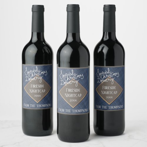 Custom Special Delivery On Dark Blue Weave Pattern Wine Label