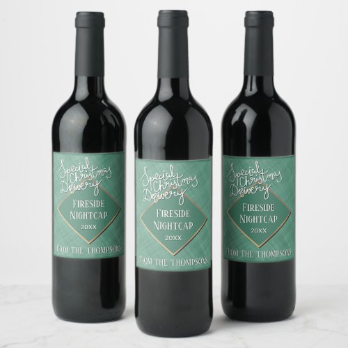 Custom Special Delivery On Green Weave Pattern Wine Label