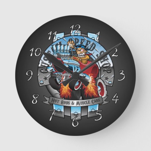 Custom Speed Shop Hot Rods and Muscle Cars Round Clock