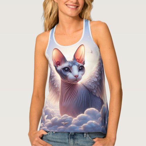 Custom Sphynx Cat Angel Art Remembrance Womens Tank Top