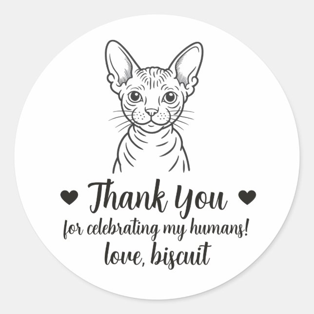 Custom Sphynx Cat Wedding Favor Stickers (Front)