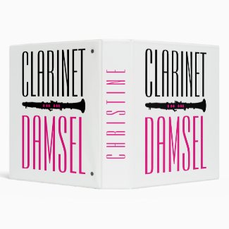 Custom Spine Clarinet Damsel Pink and Black 3 Ring 3 Ring Binder