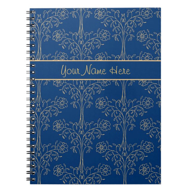 Custom Spiral Notebook, Blue, Gold-effect Pattern Notebook (Front)
