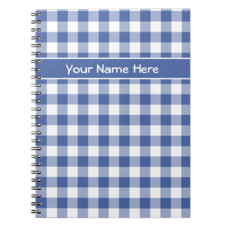 Custom Spiral Notebook Dark Blue and White Gingham