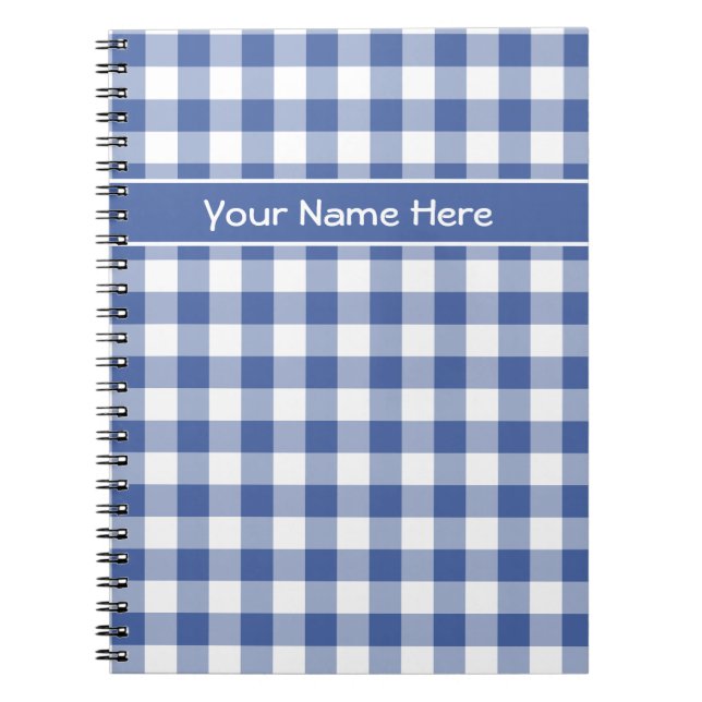Custom Spiral Notebook Dark Blue and White Gingham (Front)