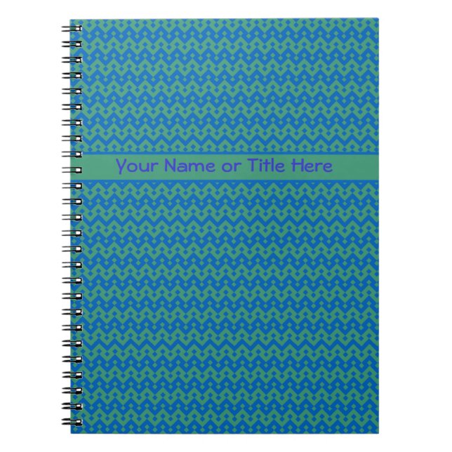 Custom Spiral Notebook, Emerald and Blue Geometric Notebook (Front)