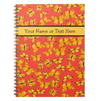 Custom Spiral Notebook, Golden Butterflies on Red Notebook