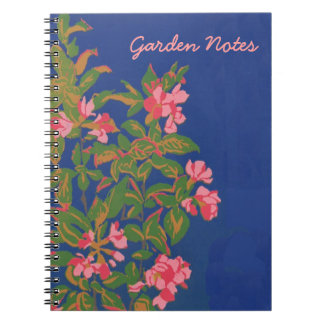 Custom Spiral Notebook, Pink Japonica on Blue Notebook
