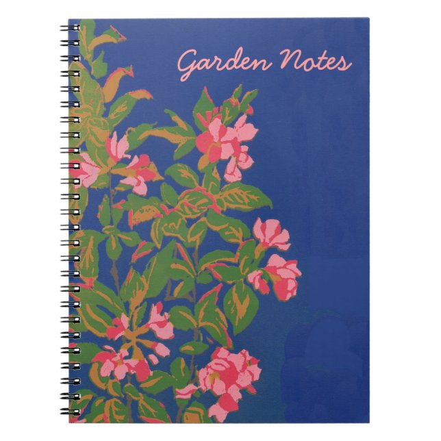 Custom Spiral Notebook, Pink Japonica on Blue Notebook (Front)