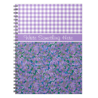 Custom Spiral Notebook, Violets and Check Gingham Notebook