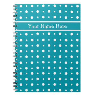 Custom Spiral Notebook, White Polka Dots on Teal Notebook