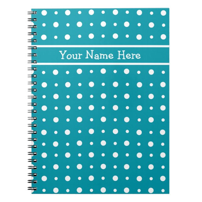 Custom Spiral Notebook, White Polka Dots on Teal Notebook (Front)