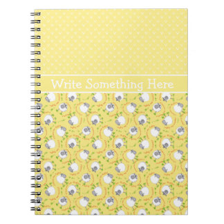 Custom Spiral Notebook: Yellow, Fun Sheep Patterns Notebook